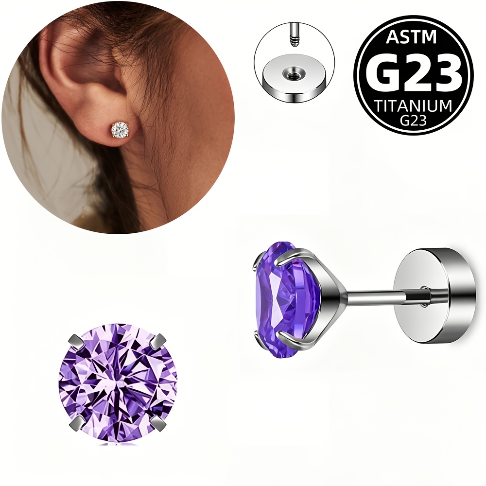 G23 Titanium Multicolor Round Stud Earrings Set, Hypoallergenic